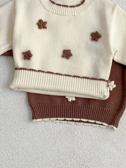 ニット・セーター ベビートップス フラワー刺繍長袖ニットセーター【mh-0008609】