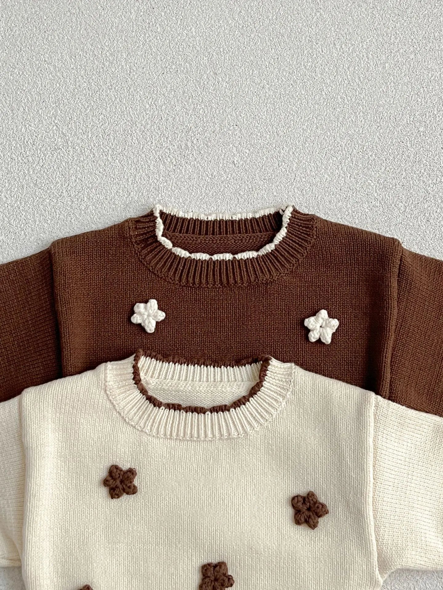 ニット・セーター ベビートップス フラワー刺繍長袖ニットセーター【mh-0008609】