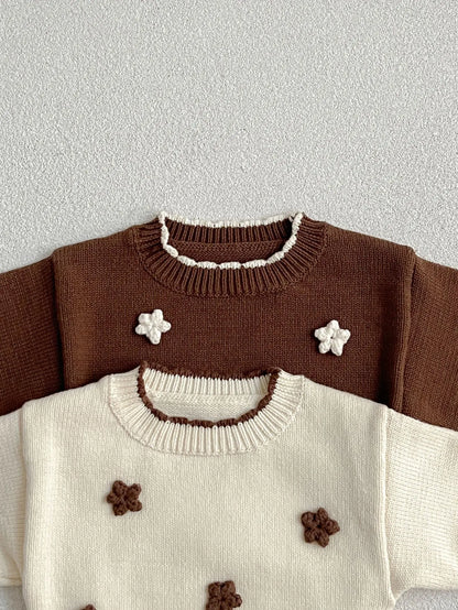 ニット・セーター ベビートップス フラワー刺繍長袖ニットセーター【mh-0008609】