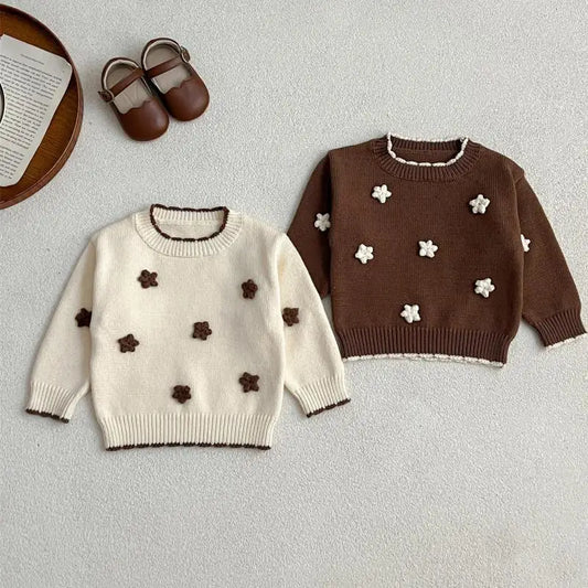 ニット・セーター ベビートップス フラワー刺繍長袖ニットセーター【mh-0008609】