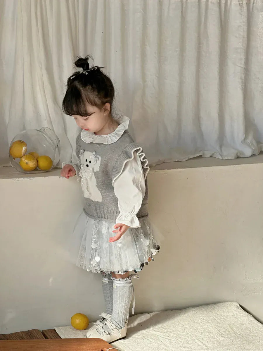 スカート キッズスカート スパンコールチュチュチュールパーティドレススカート【mh-0008635】