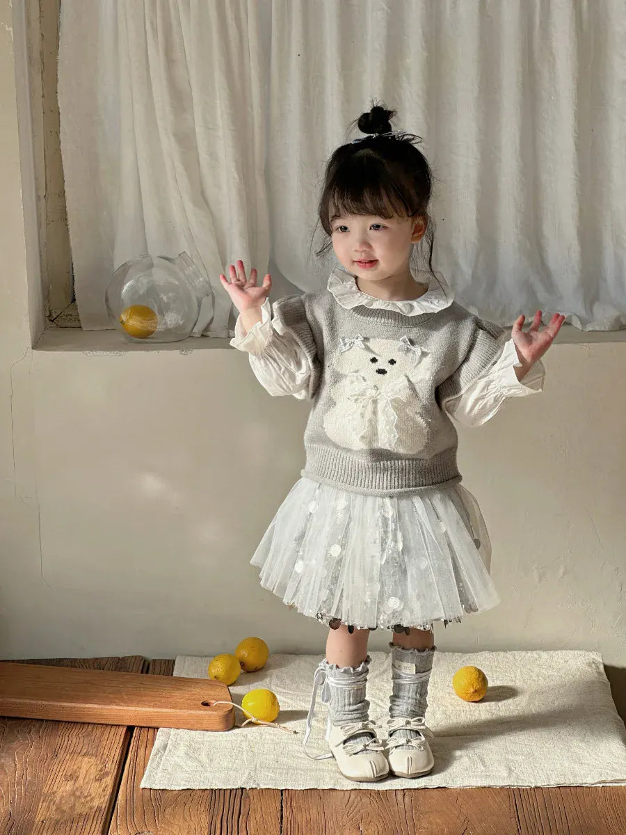 ベスト キッズベスト アニマルリボンラッフルフリルショルダーニットベスト【mh-0008677】