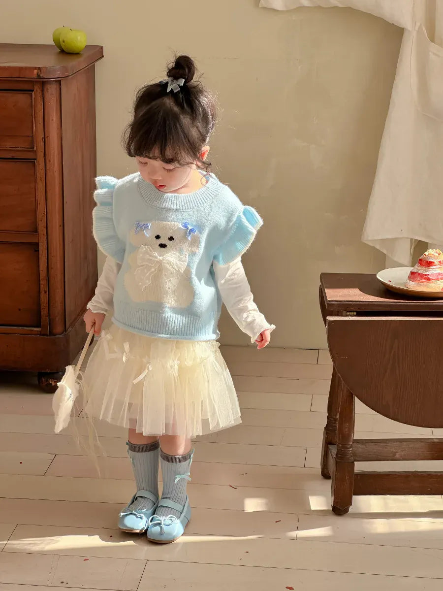 ベスト キッズベスト アニマルリボンラッフルフリルショルダーニットベスト【mh-0008677】