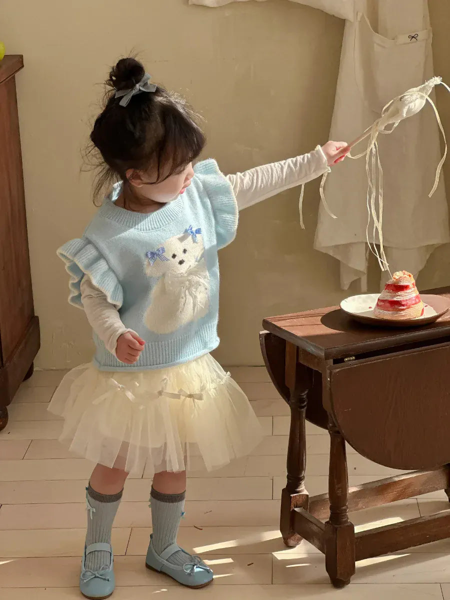 ベスト キッズベスト アニマルリボンラッフルフリルショルダーニットベスト【mh-0008677】