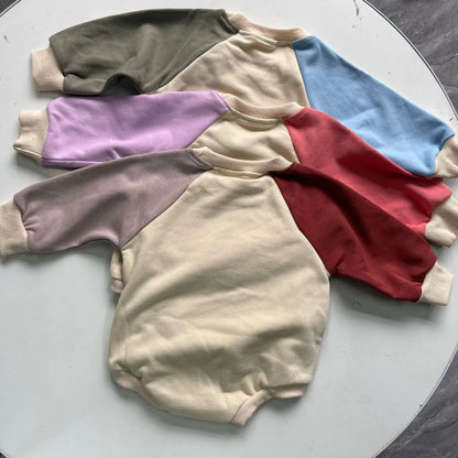 長袖ロンパース ベビーロンパース ラグランパッチワーク長袖ボディスーツ【mh-0008718】