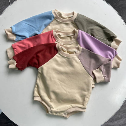 長袖ロンパース ベビーロンパース ラグランパッチワーク長袖ボディスーツ【mh-0008718】