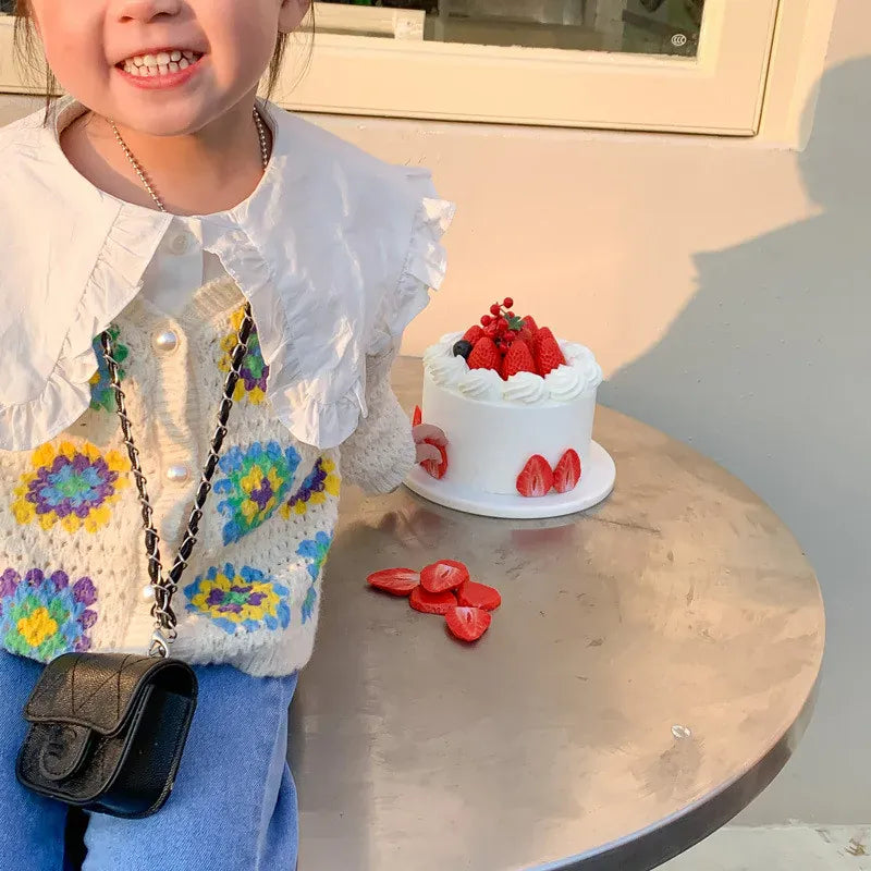 カーディガン・パーカー キッズ ニット レトロ フラワー カーディガン【mh0000174】