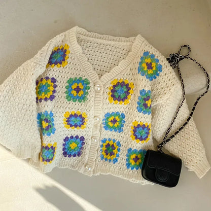 カーディガン・パーカー キッズ ニット レトロ フラワー カーディガン【mh0000174】