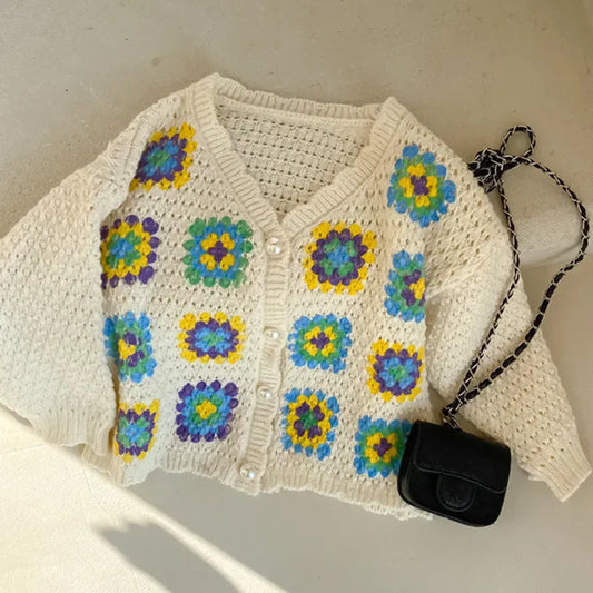 カーディガン・パーカー キッズ ニット レトロ フラワー カーディガン【mh0000174】