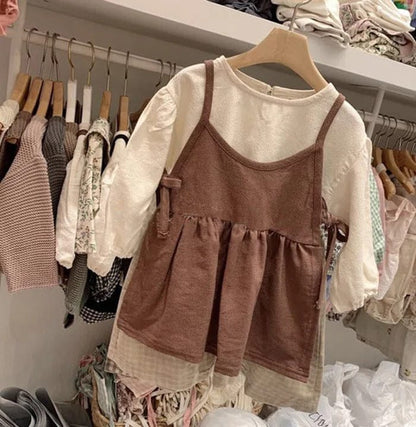 長袖セットアップ ベビー キッズ セットアップ チェック ドッキング ロンパース ワンピース キャミソール ベスト リンク 姉妹お揃い コーデ【mh0000736】