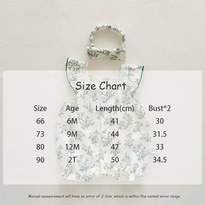 ノースリーブロンパース ベビー フラワー フリルスリーブ ノースリーブ ジャンプスーツ ロンパース ヘアバンド セット【mh0001680】
