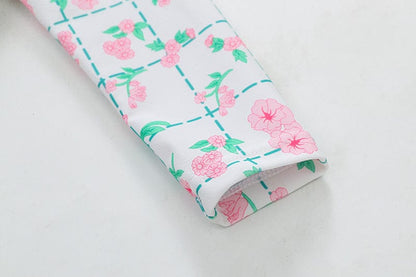 ベビー用水着 キッズ 水着 長袖 ワンピース フリル フラワー 花柄 チェック スイムウェア 帽子 セット ガールズ【mh0001992】