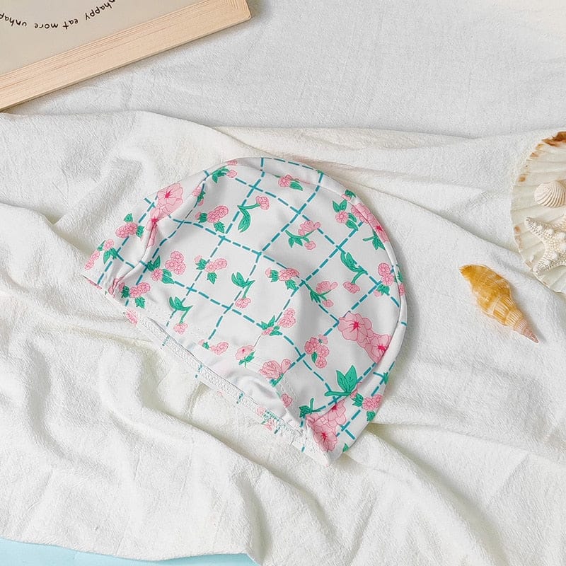 ベビー用水着 キッズ 水着 長袖 ワンピース フリル フラワー 花柄 チェック スイムウェア 帽子 セット ガールズ【mh0001992】