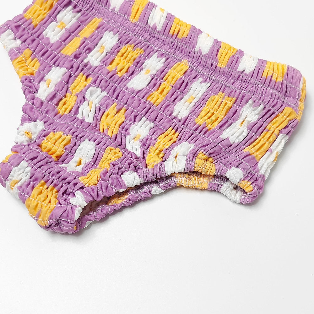 ベビー用水着 キッズ 水着 セパレート ビキニ レトロフラワー スイムウェア パープル ピンク ガールズ【mh0002008】