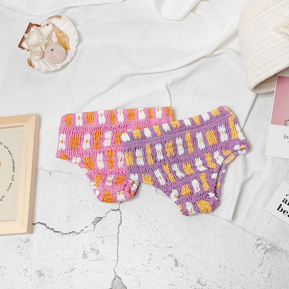 ベビー用水着 キッズ 水着 セパレート ビキニ レトロフラワー スイムウェア パープル ピンク ガールズ【mh0002008】