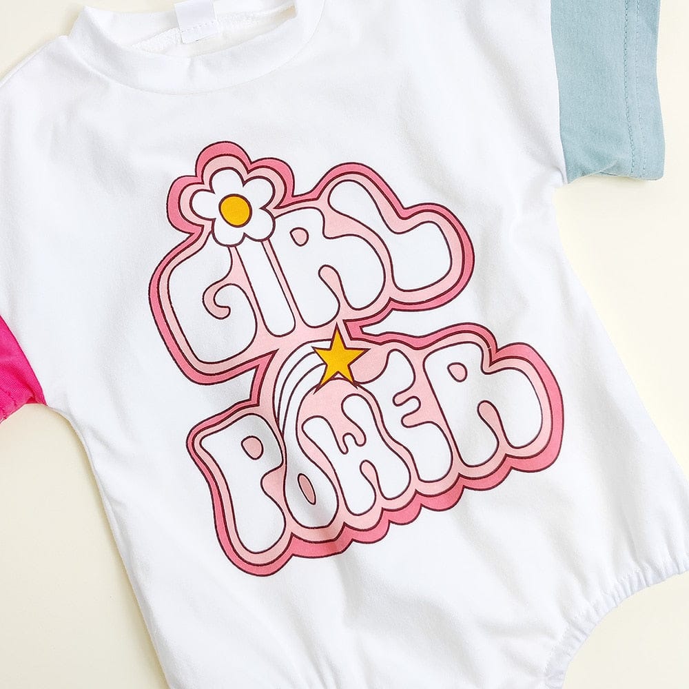 半袖ロンパース ベビー グラフィティ レターロゴ プリント パッチワーク 半袖 ロンパース ホワイト ガールズ【mh0002011】