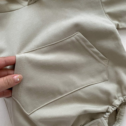 長袖ロンパース ベビー くま耳 フーディ 長袖 ロンパース 足つき レギンス タイツ ユニセックス【mh0002363】