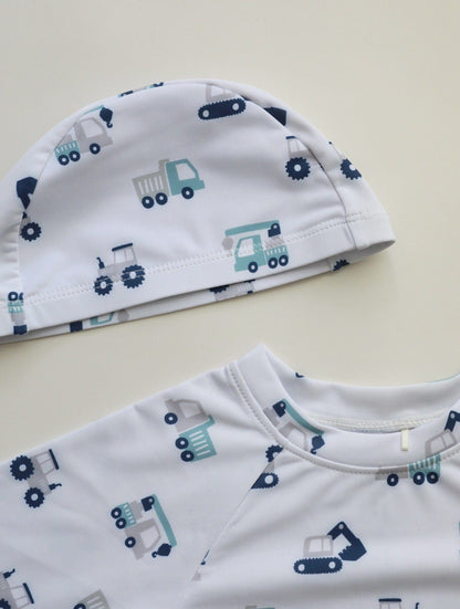 ベビー用水着 ベビー キッズ 水着 ラッシュガード セパレート 長袖 トップス ショートパンツ 帽子 ボーイズ アニマル スペース 宇宙 スイムウェア【mh0002464】