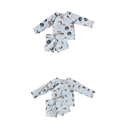 ベビー用水着 ベビー キッズ 水着 ラッシュガード セパレート 長袖 トップス ショートパンツ 帽子 ボーイズ アニマル スペース 宇宙 スイムウェア【mh0002464】