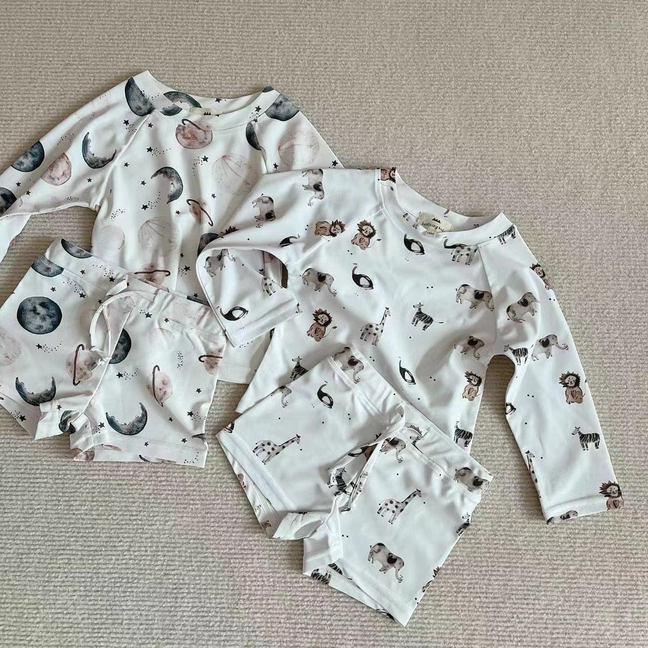 ベビー用水着 ベビー キッズ 水着 ラッシュガード セパレート 長袖 トップス ショートパンツ 帽子 ボーイズ アニマル スペース 宇宙 スイムウェア【mh0002464】