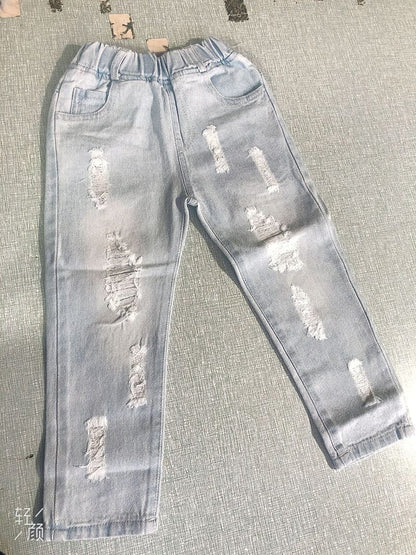 デニムパンツ キッズ ダメージ加工 デニム ルーズ スリム パンツ ジーンズ ジーパン ボーイズ【mh0002532】