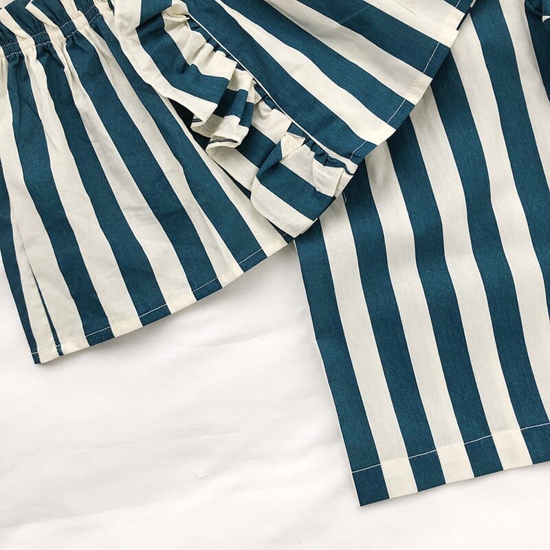 ノースリーブセットアップ キッズ ストライプ セットアップ フリル キャミソール トップス ブラウス ワイド ルーズ パンツ ガールズ【mh0002592】