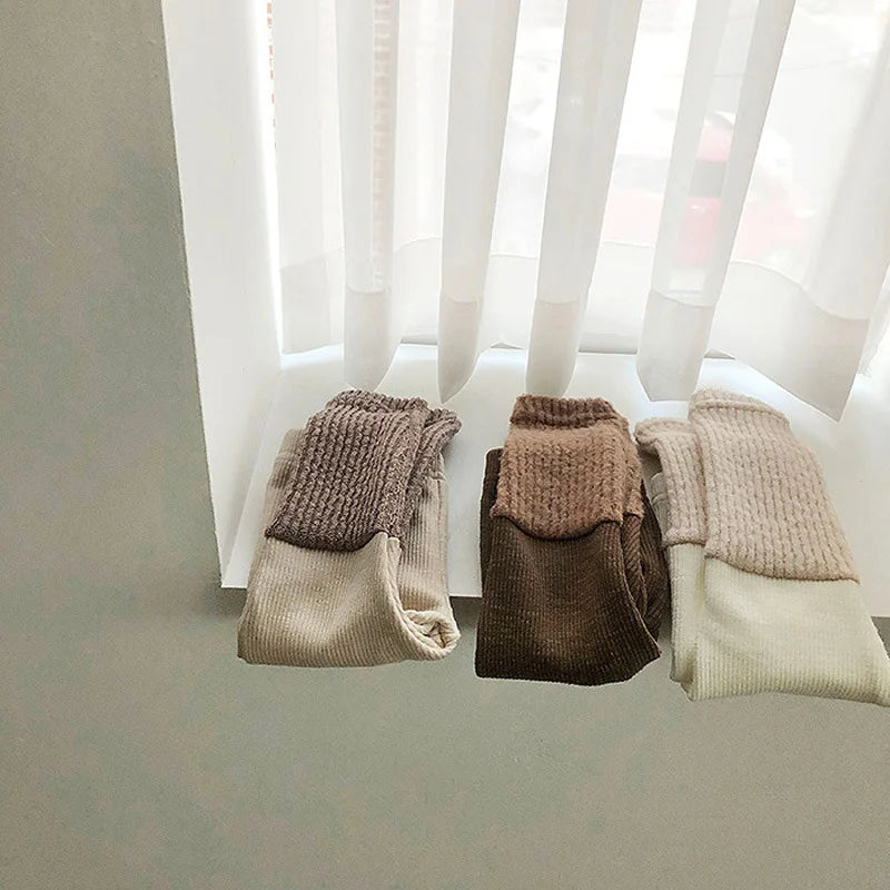 レギンスパンツ ベビーレギンスパンツ パッチワーク 裏フリース レギンスパンツ ブラウン ユニセックス 男の子 女の子 子供服【mh0003260】