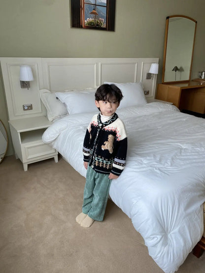 カーディガン・パーカー ベビーカーディガン くまベア刺繍 ニットジャケット ブラック ベージュ ユニセックス 男の子 女の子 子供服【mh0003350】