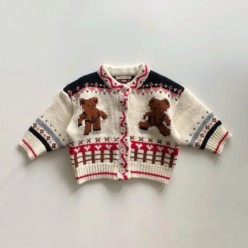 カーディガン・パーカー ベビーカーディガン くまベア刺繍 ニットジャケット ブラック ベージュ ユニセックス 男の子 女の子 子供服【mh0003350】
