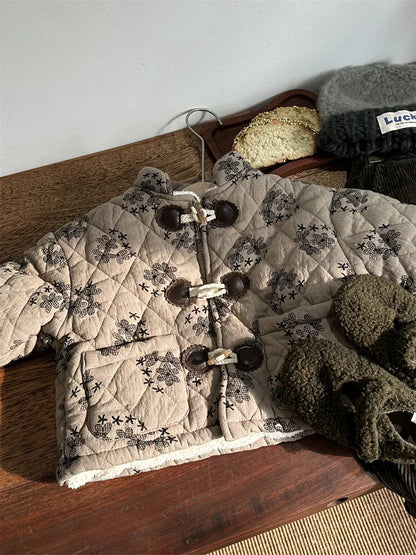 ショートコート・ジャケット・ジャンパー キッズアウター 花柄フラワープリント 裏ボアフリースキルティングジャケット  ダッフルコート【mh0003598】