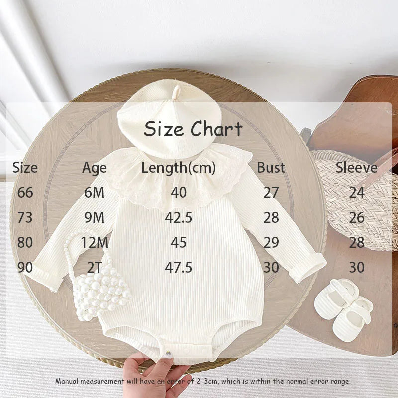 長袖ロンパース ベビーロンパース 長袖ボディスーツ レースフリル襟 ベージュ【mh0003696】