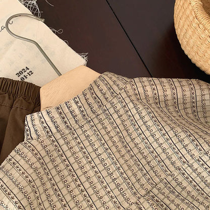 長袖シャツ・ブラウス キッズトップス 長袖シャツ ノーカラードレスシャツ 幾何学ストライププリント【mh0004221】