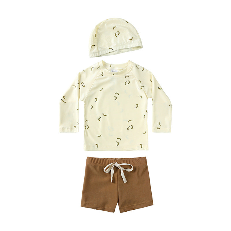 ベビー用水着 キッズ水着 ボーイズ 半袖長袖 セパレートラッシュガード  スイムウェア スイミングウェア 帽子セット【mh0004294】