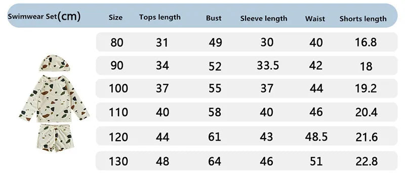 ベビー用水着 キッズ水着 ボーイズ 半袖長袖 セパレートラッシュガード  スイムウェア スイミングウェア 帽子セット【mh0004294】