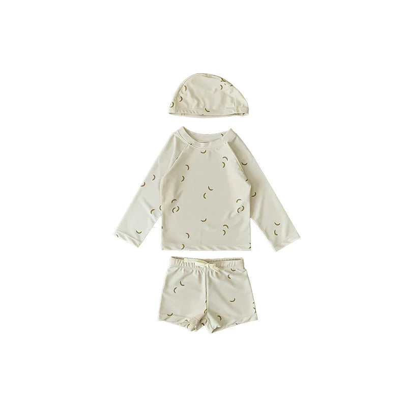 ベビー用水着 キッズ水着 ボーイズ 半袖長袖 セパレートラッシュガード  スイムウェア スイミングウェア 帽子セット【mh0004294】