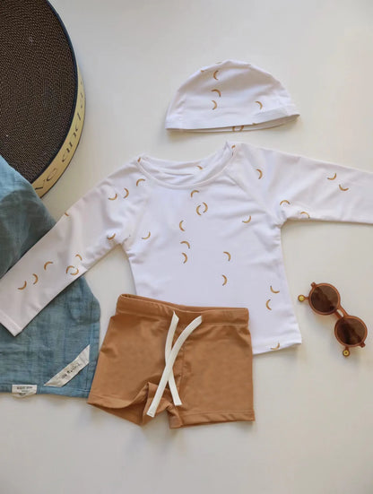 ベビー用水着 キッズ水着 ボーイズ 半袖長袖 セパレートラッシュガード  スイムウェア スイミングウェア 帽子セット【mh0004294】