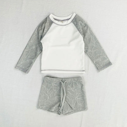 ベビー用水着 キッズ水着 ボーイズ 半袖長袖 セパレートラッシュガード  スイムウェア スイミングウェア 帽子セット【mh0004294】