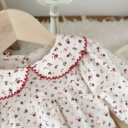 長袖ロンパース ベビーロンパース 長袖丸襟ボディスーツ フラワー小花柄プリント【mh0004638】