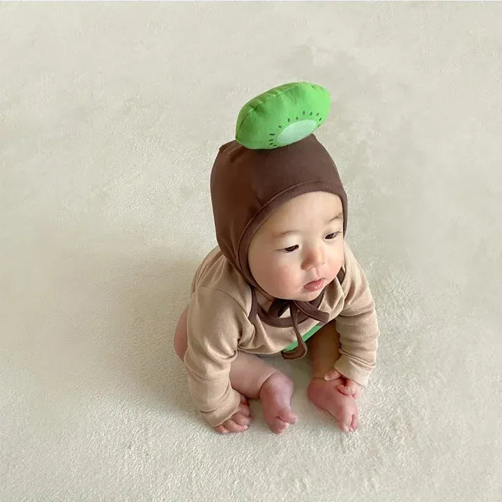 長袖ロンパース ベビーロンパース 帽子セット キウイ 長袖ボディスーツ コスチューム【mh0004644】
