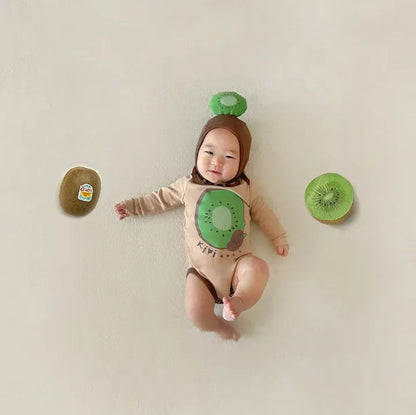 長袖ロンパース ベビーロンパース 帽子セット キウイ 長袖ボディスーツ コスチューム【mh0004644】