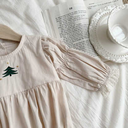 長袖ロンパース ベビーロンパース 長袖ベルスリーブボディスーツ 木ツリー刺繍【mh0004665】