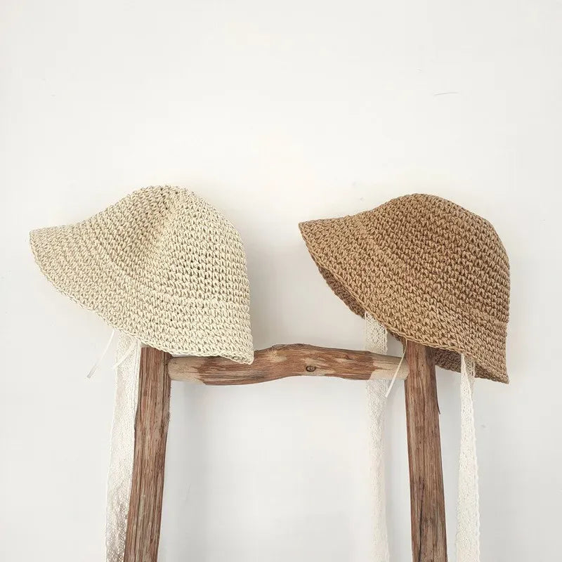 ベビー用帽子 ベビーキッズ 麦わら帽子 レース ストローハット サマーハット【mh0004780】