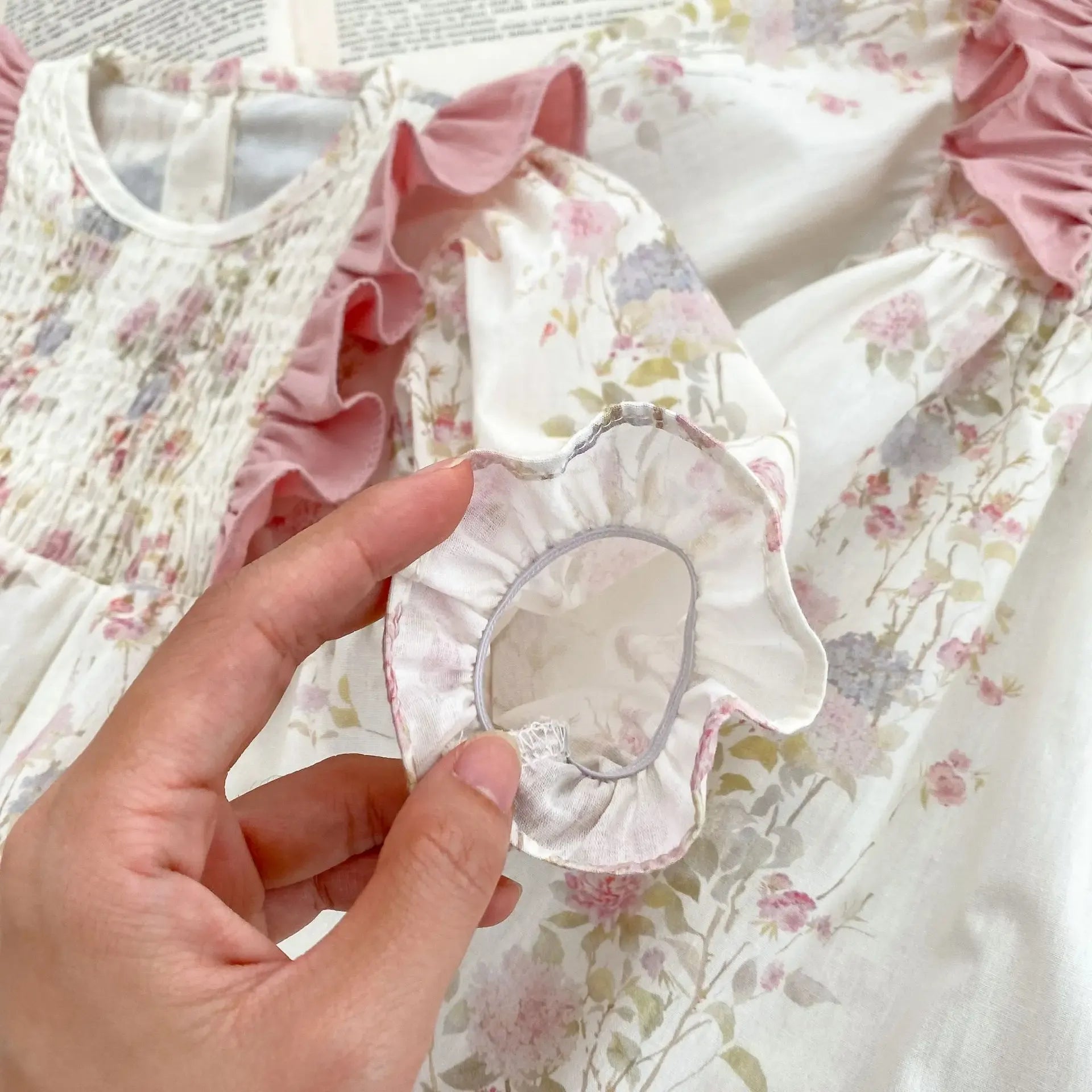 長袖ロンパース ベビーロンパース/キッズワンピース 長袖ショルダーフリル フラワー花柄プリント リンクコーデ 姉妹 お揃いコーデ【mh0005083】