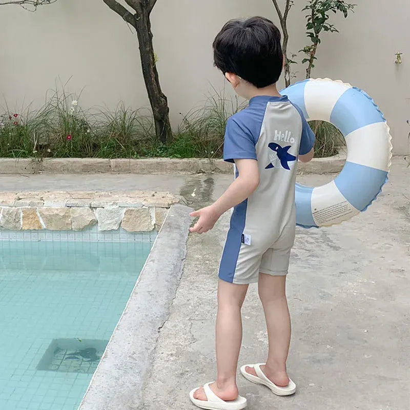 ベビー用水着 キッズ水着 半袖ラッシュガード つなぎ ワンピース スイムウェア ワンポイント【mh0005113】