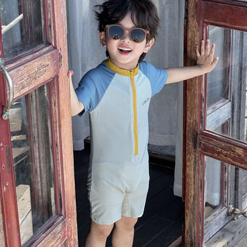 ベビー用水着 キッズ水着 半袖ラッシュガード つなぎ ワンピース スイムウェア 恐竜ダイナソープリント【mh0005114】