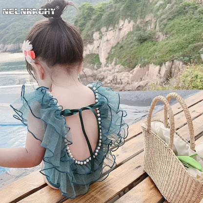 ベビー用水着 キッズ水着 ワンピース レースフリル ガールズ スイムウェア【mh0005123】