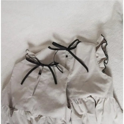 半袖ワンピース キッズワンピース フリルスリーブ 半袖 ドレスワンピース バックリボン お出かけ【mh0005141】