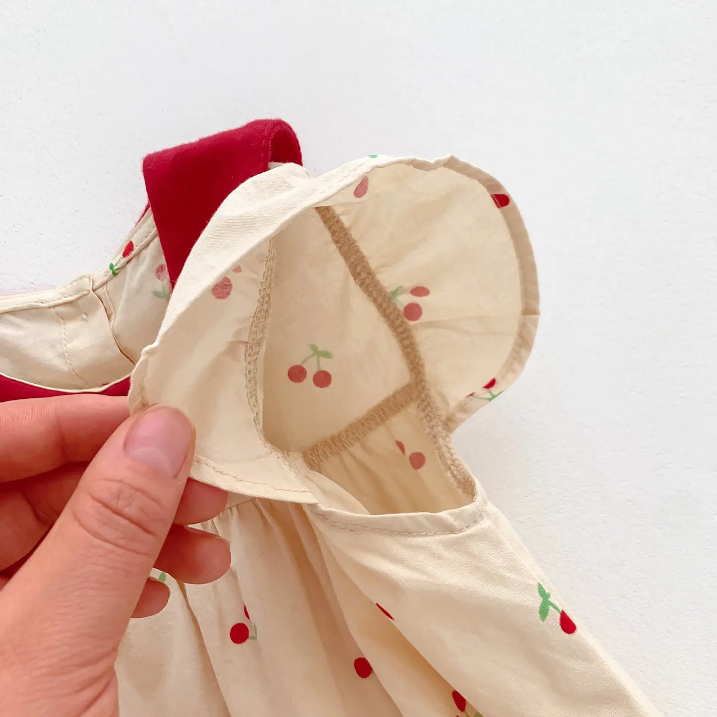 半袖ロンパース ベビーロンパース フリルスリーブボディスーツ チェリーさくらんぼプリント アプリコット【mh0005205】