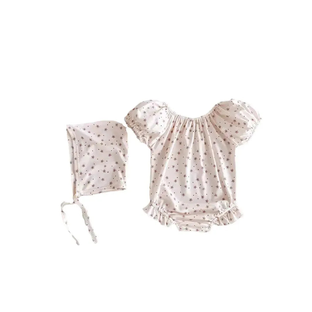 ベビー用水着 ベビー水着 帽子セット 半袖パフスリーブ ワンピース フラワー花柄/水玉ドットプリント ガールズスイムウェア【mh0005268】