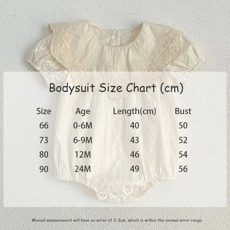 半袖ロンパース ベビーロンパース/キッズワンピース 半袖 ビッグ襟 レースフラワー花柄刺繍 リンクコーデ 姉妹 お揃いコーデ【mh0005325】